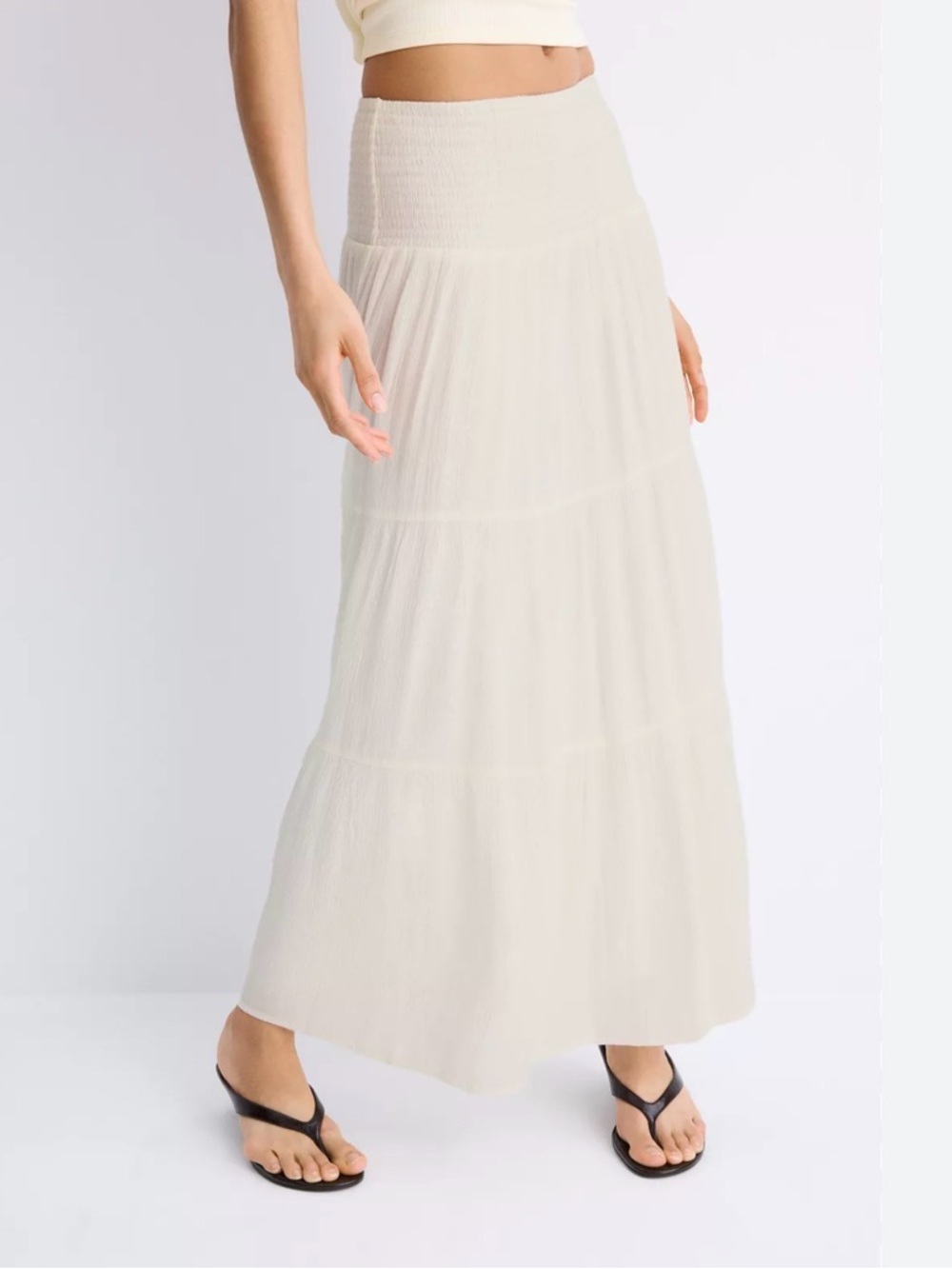 Berksha Women's Cream Sheer Maxi Skirt with Smocked Waist